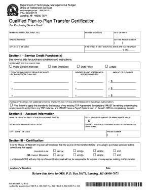 Michigan Qualified Plan-to-Plan Transfer Certification