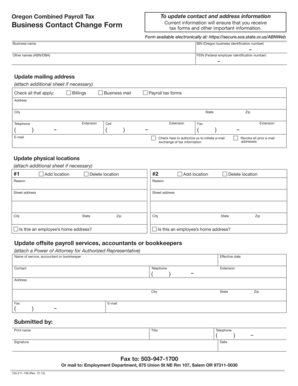 Oregon Combined Payroll Tax Business Contact Change Form