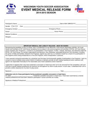 Wisconsin Youth Soccer Medical Release Form