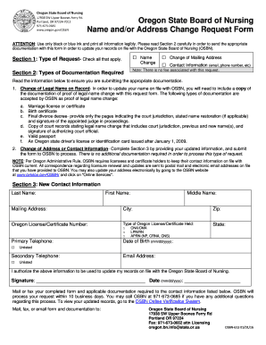 Oregon State Board of Nursing Name and Address Change Request Form