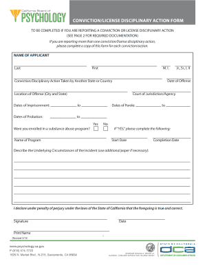 California Conviction/License Disciplinary Action Form