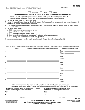 Proof of Personal Service of Notice of Hearing—Decedent's Estate or Trust