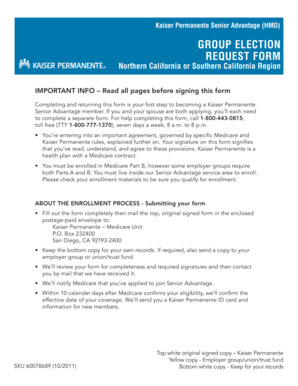 Kaiser Permanente Senior Advantage Group Election Form