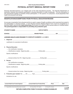 Physical Activity Medical Report Form