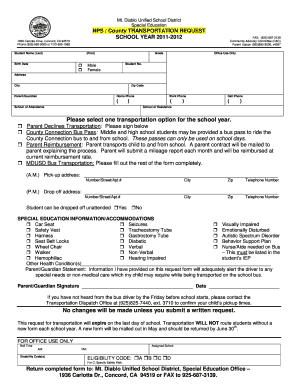 Special Education Transportation Request Form