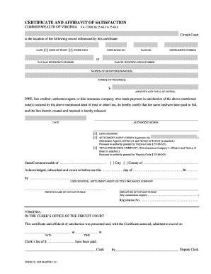 Certificate and Affidavit of Satisfaction