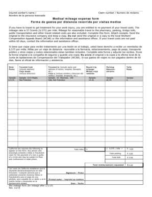 Medical Mileage Expense Form