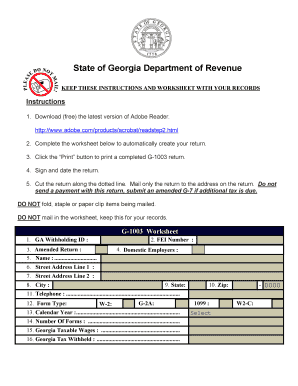 Georgia G-1003 Income Statement Return