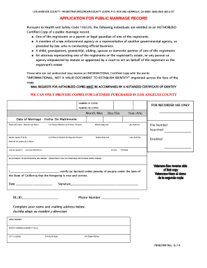 California Public Marriage Record Application