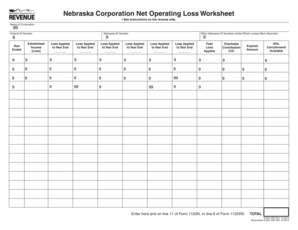 Nebraska Corporation Net Operating Loss Worksheet