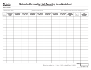 Nebraska Corporation Net Operating Loss Worksheet