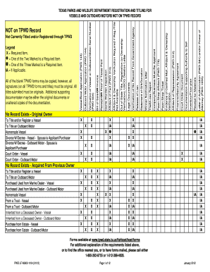 Texas Vessel and Outboard Motor Registration Form