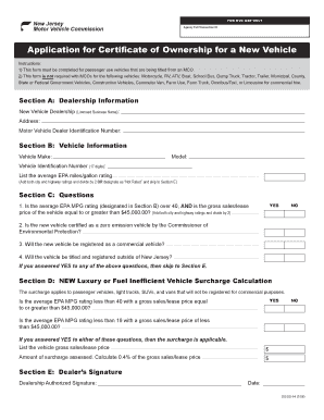 New Jersey Vehicle Ownership Application