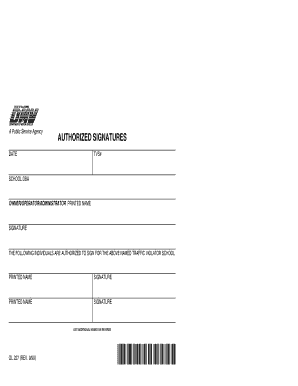 Traffic Violator School Authorized Signatures Form