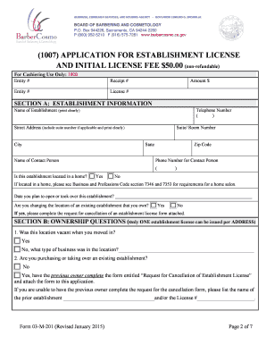 California Barbering and Cosmetology Establishment License Application