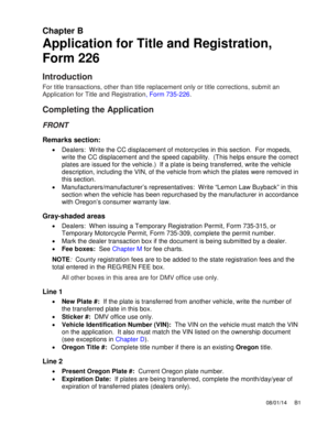 Oregon Application for Title and Registration Form 226