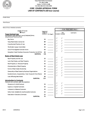 Texas Real Estate Commission Core Course Approval Form