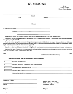 Indiana Summons and Complaint
