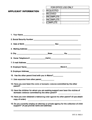 Maine Child Support Application Form