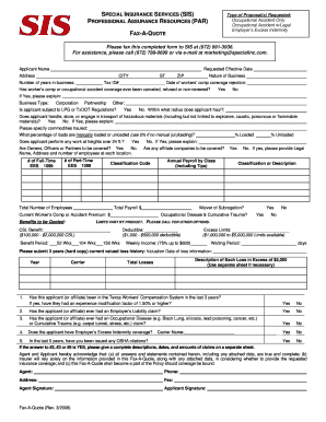 Special Insurance Services Fax-A-Quote Form