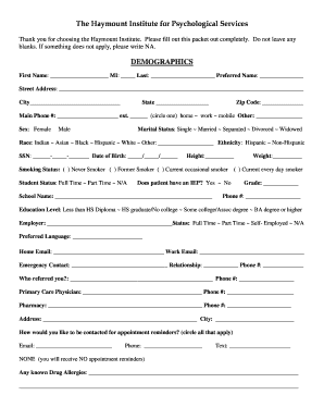 Haymount Institute Patient Intake Form
