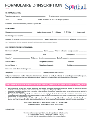 Sportball Registration Form