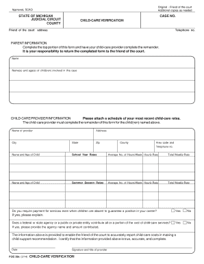 Michigan Child-Care Verification Form