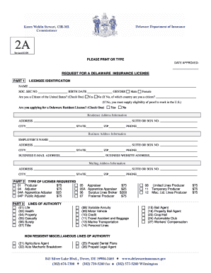 Request for a Delaware Insurance License