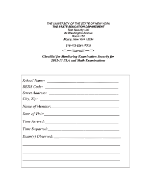 Checklist for Monitoring Examination Security