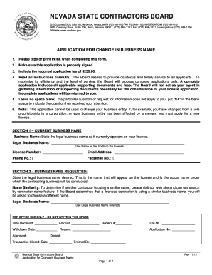 Nevada Contractor Business Name Change Application