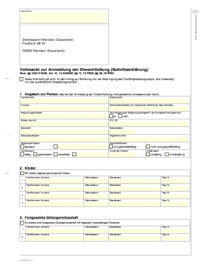 Vollmacht zur Anmeldung der Eheschließung (Beitrittserklärung)