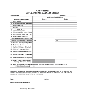 Georgia Marriage License Application