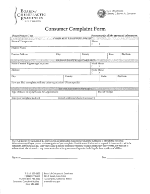 California Chiropractic Consumer Complaint Form
