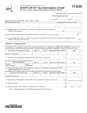 New York Start-Up NY Tax Elimination Credit Form IT-638