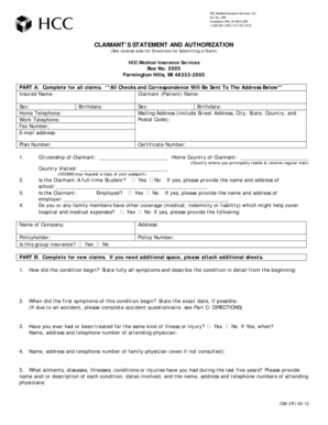 Claimant's Statement and Authorization
