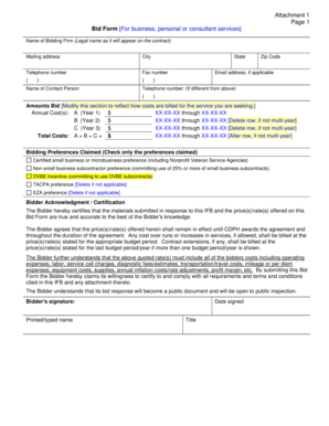 Bid Form for Business Services
