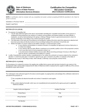 Oklahoma Non-Collusion Certification Form