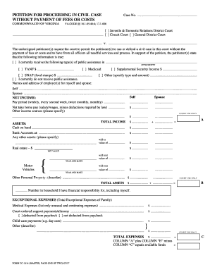 Petition for Proceeding in Civil Case Without Fees