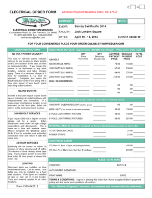 Electrical Order Form for Exhibitions
