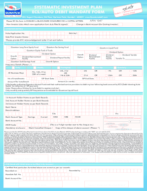 Quantum Mutual Fund Auto Debit Mandate Form