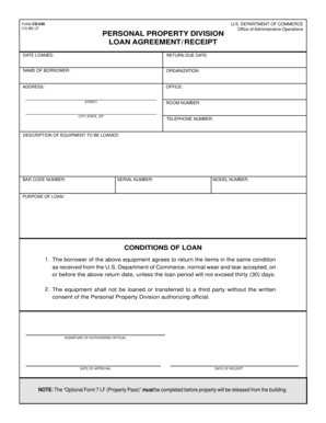 US Department of Commerce Loan Agreement/Receipt