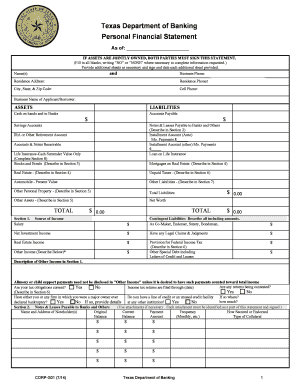 Texas Personal Financial Statement