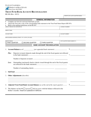 California Trust Fund Bank Account Reconciliation Form
