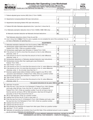 Nebraska Net Operating Loss Worksheet