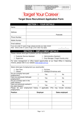 Target positions - Store Recruitment Application Form - Target Australia