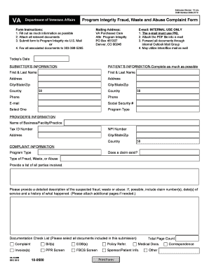 VA Program Integrity Fraud Complaint Form
