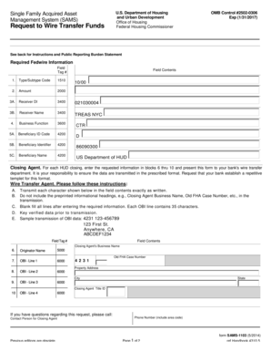 HUD SAMS-1103 Wire Transfer Request Form