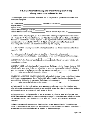 HUD Closing Instructions and Certification