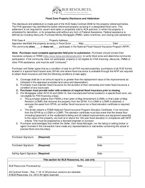 Flood Zone Property Disclosure and Addendum