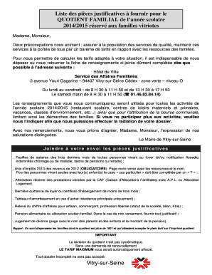 Formulaire de demande de quotient familial